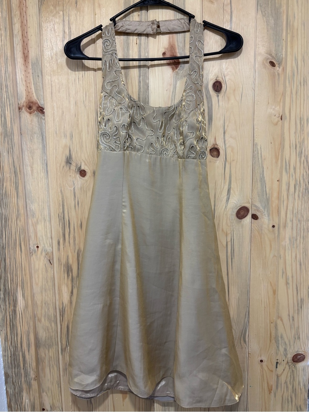Niki Lavis Gold Embroidered Halter Mini Dress
